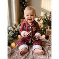 thumbnail image 3 of Cjfdfy Newborn Baby Girls Boy Christmas Fall Clothes Santa Claus Reindeer Embroidery Plaid Pajamas Lapel Button Up Fuzzy Trim Long Sleeve Jumpsuit Infant Christmas Fall Winter Romper, 3 of 9