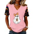 thumbnail image 3 of Short Sleeve Halloween Shirts for Women V Neck Pumpkin Graphic Casual Blouse Halloween Pumpkin T-Shirts, 3 of 5