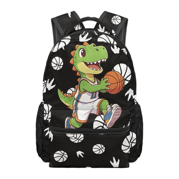 HUIACONG Top Carry Loop School Backpack for Hiking Daily School, Waterproof Student Backpack Polyester Durable School Bag, Basketball Cartoon Dinosaur