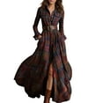 thumbnail image 4 of Plaid Maxi Dress for Women Long Dress Vintage V-Neck Long-Sleeve Pastoral Style Dress Deep Red M, 4 of 4