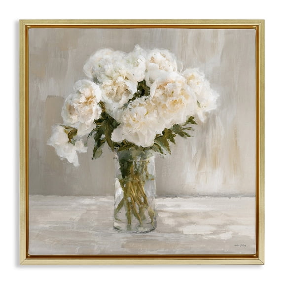 Stupell Industries Traditional Fluffy White Flowers Gold Floating Frame Canvas Art, 25 x 25, by Amber Sterling