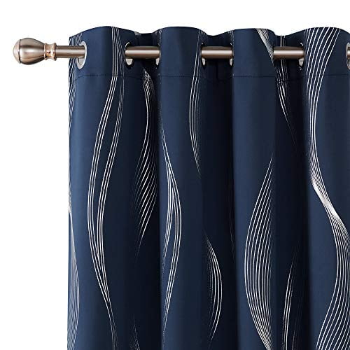 Deconovo Blackout Curtains Wave Foil Printed Thermal Insulated Grommet