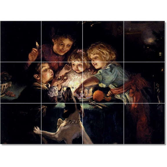 Ceramic Tile Mural-Arthur John Elsley Children Painting 8. 17" w x 12.75" h using (12) 4.25 x 4.25 ceramic tiles