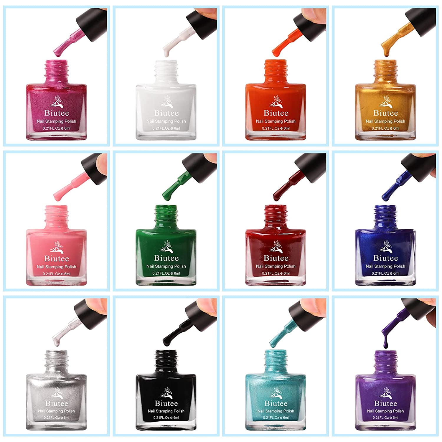 Nail Lacquer Nail Polish Kit 12 Colors Air Dry Quickly, 6ML, Polish Manicure Print Women Biutee