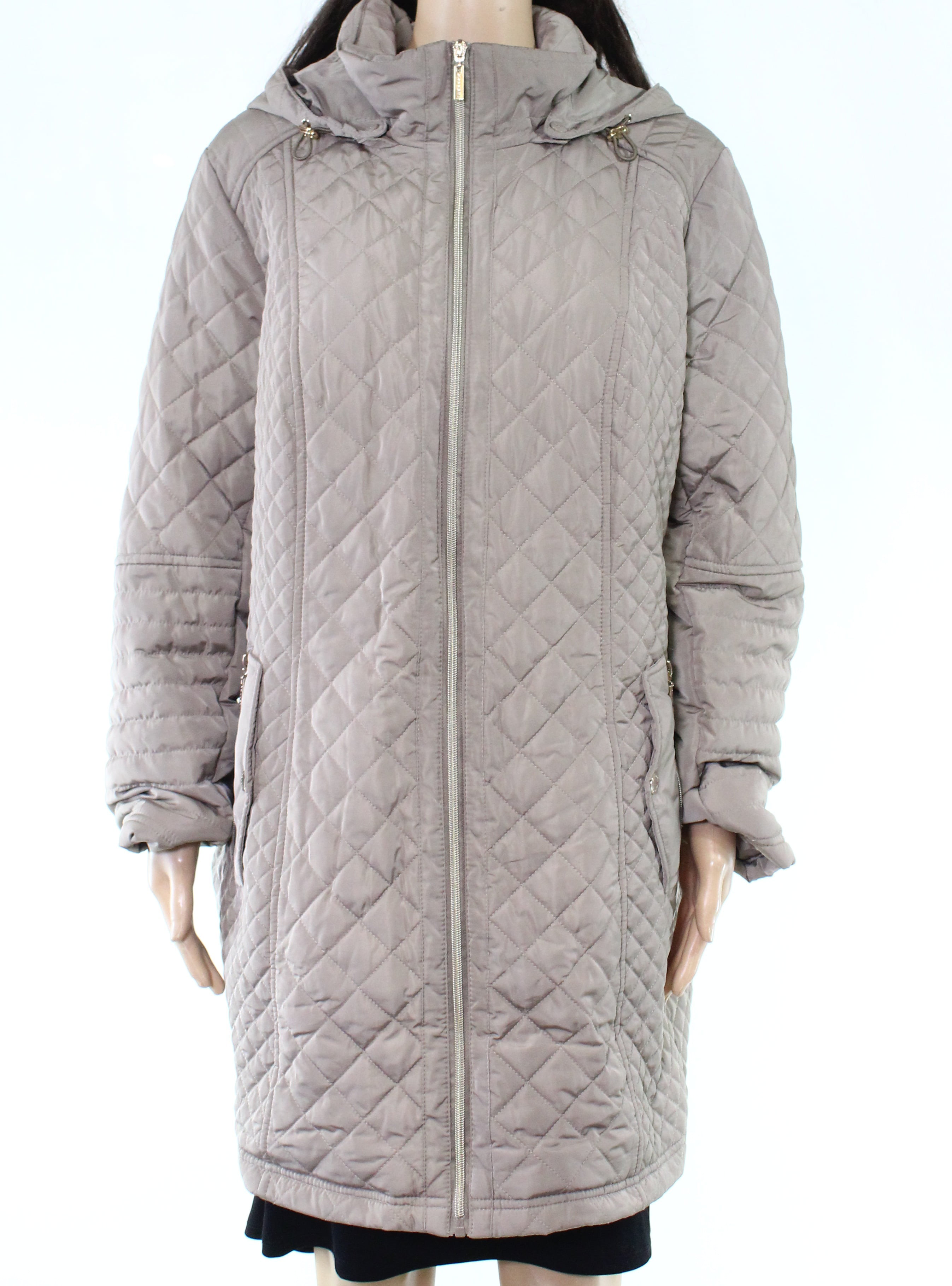 Gallery Coats & Jackets - Womens Jacket Beige Plus Quilted Hooded Long ...