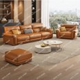 thumbnail image 2 of Luxury Minimalist Leather Sofa Living Room Cowhide Simple Straight Row Leather Sofa Combination Furniture My Lux Decor Round, 2 of 24