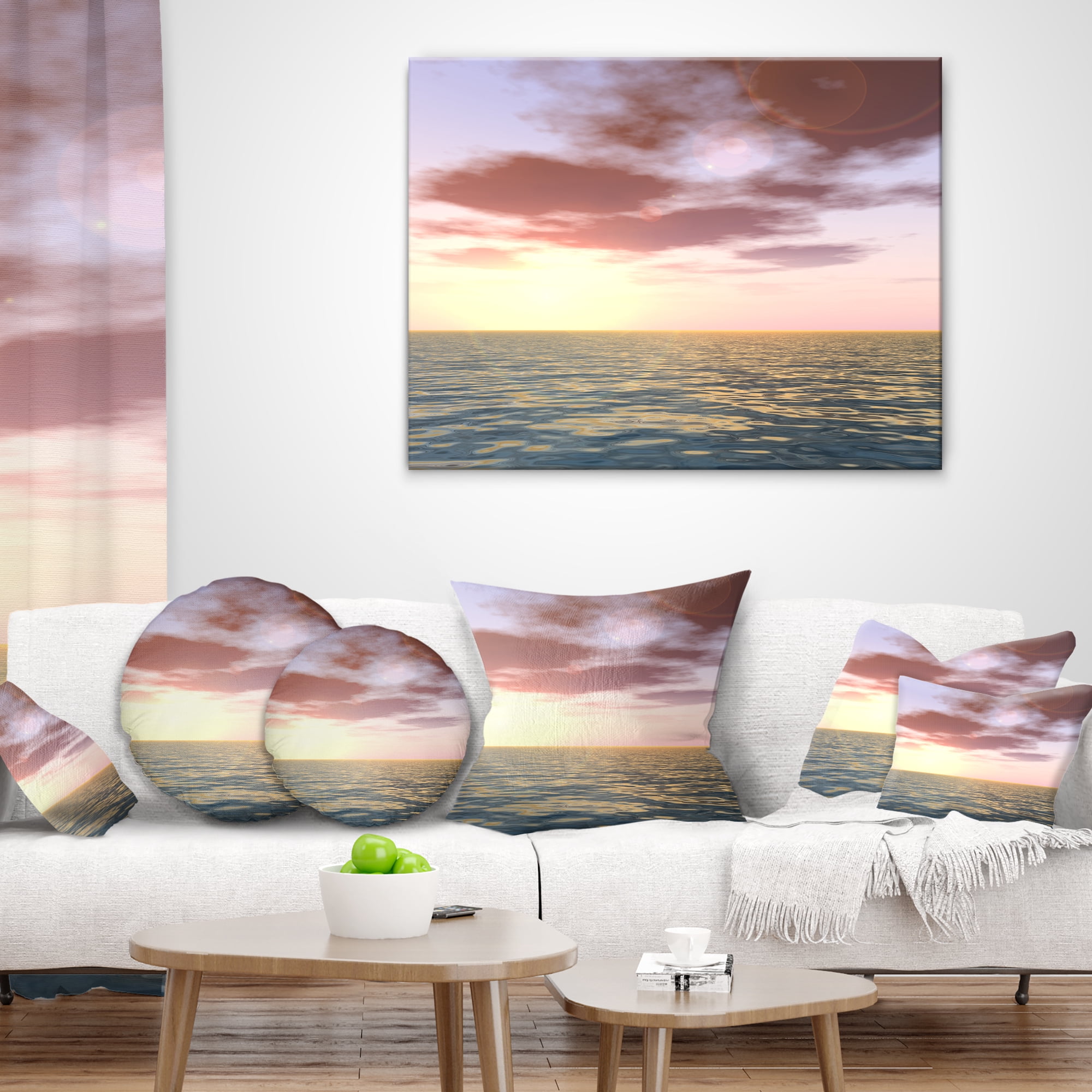 Designart Purple Tinged Atlantic Seashore - Seascape Throw Pillow - 16x16