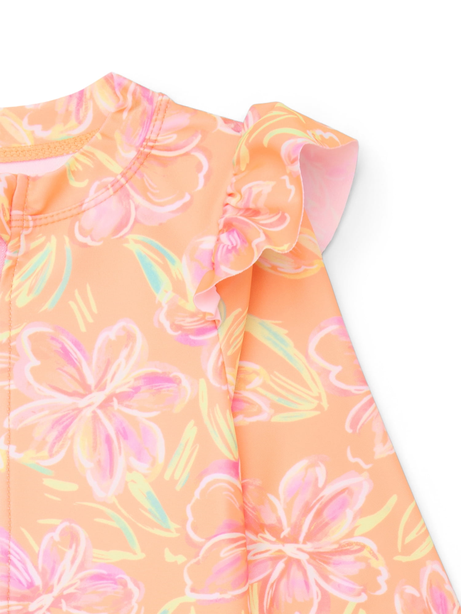 Wonder Nation Baby and Toddler Girls Long Sleeve Swim Rashguard One-Piece, Size 12M-5T