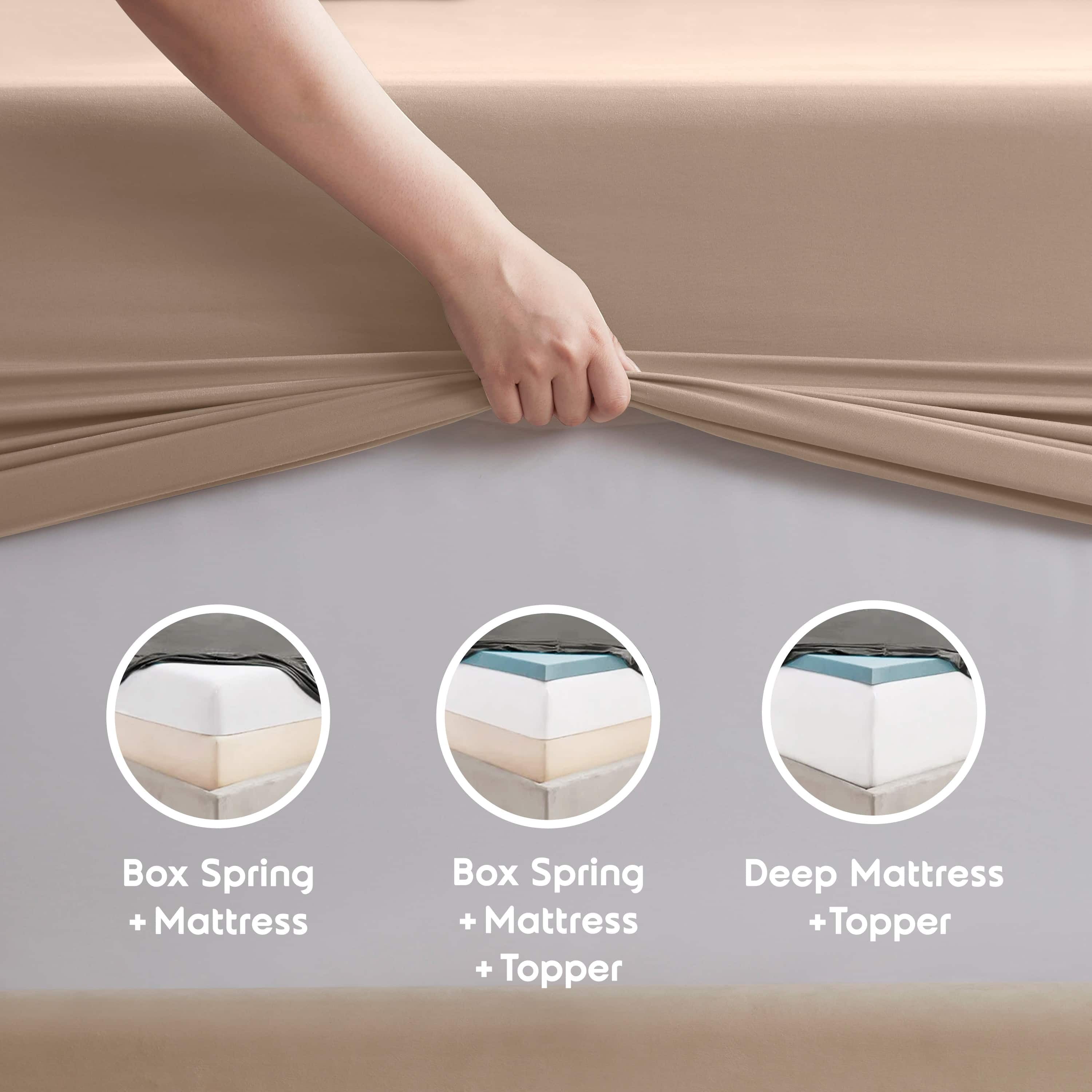 LammaLoe Extra Deep Pocket Split King Sheets set, Fits 18"-24" Mattress, 7 Piece Soft Microfiber Bed Sheet Sets, Taupe