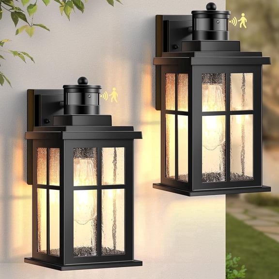 VIANIS Motion Sensor Porch Lights Outdoor, 2 Pack Black Exterior Lighting Fixtures for House, Waterproof Outdoor Wall Sconce Wall Mount, Modern Outside Wall Lantern with Dusk to Dawn for Garage