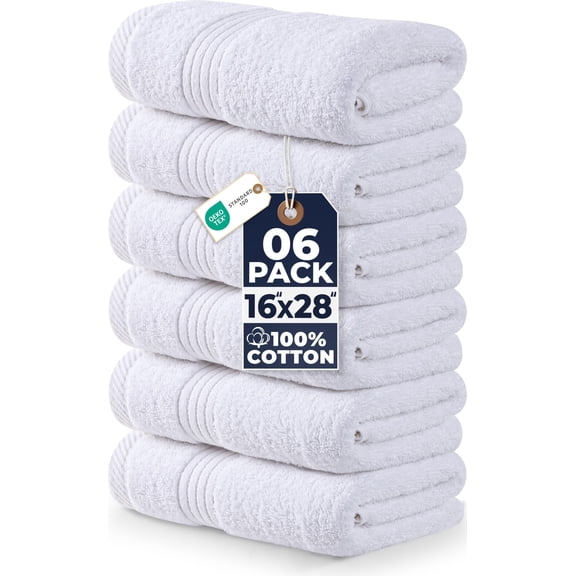 Utopia Towels 6 Piece Premium Hand Towels Set, 16 by 28 inches, 100% Ring Spun Cotton, Lightweight and Highly Absorbent Towels for Bathroom, Travel, Camp, Hotel, and Spa, White
