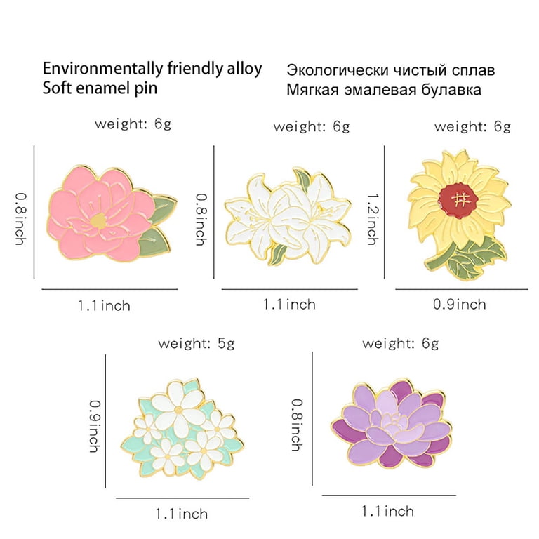 ZILEFSILK 5 Pcs Cute Flower Enamel Pins Set for Jackets Backpack