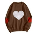 thumbnail image 4 of SYMOID Womens Graphic Sequin Heart Crewneck Sweatshirt - 100% Polyester Loose Pullover with Red Heart Elbow Patches, Brown, Sizes S-XXL,Size 2XL, 4 of 5