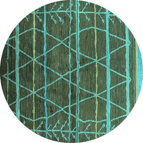 Ahgly Company Indoor Round Oriental Turquoise Blue Industrial Area Rugs, 5' Round