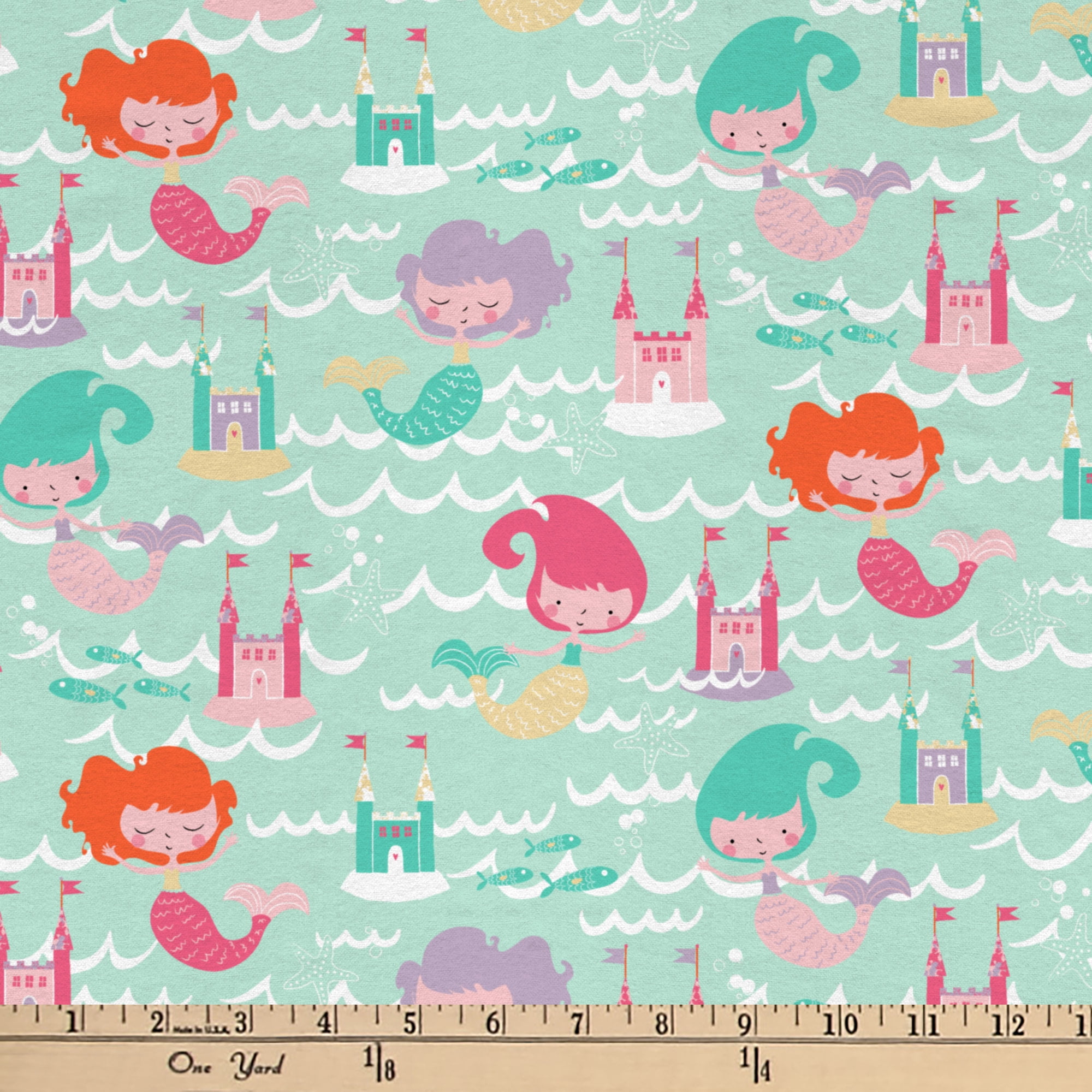 Mainstays 42" Light-weight Flannel Fabric Aqua Mermaids by the Yard, Aqua