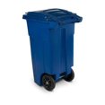 32 Gal. Blue Trash Can with Wheels and Attached Lid