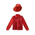 thumbnail image 2 of renvena Kids Boys Sequin Long Sleeve Button-Down Shirt Party Jacket Top with Hat Hip Hop Jazz Dance Red 7-8, 2 of 7