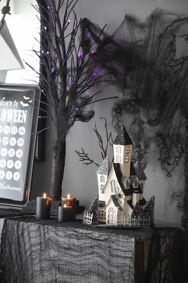 Lighted Cardboard Haunted House 13.5IN Halloween Tabletop Decor Battery-Powered Centerpiece