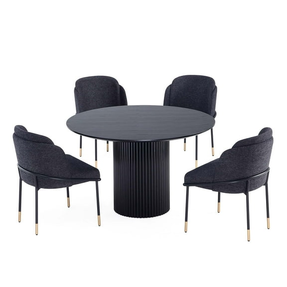 5-Piece Hathaway 47.24 Round Solid Wood Table with 4 Flor Dining Chairs in Black