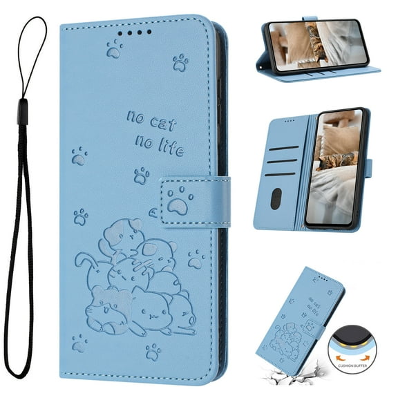 Flip Case for Motorola Moto G Power 5G 2025 PU Leather Wallet Case with Card Slots Magnetic Clasp Stand Function Cover Lovely Embossed with Wrist Strap Soft Inner Case - Blue