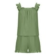 thumbnail image 3 of Women's 2 Piece Cotton Outfits Summer Ruffle Trim Tank Tops and Shorts Loungewear Set Casual Loose Comfy Cute Sets, 3 of 6