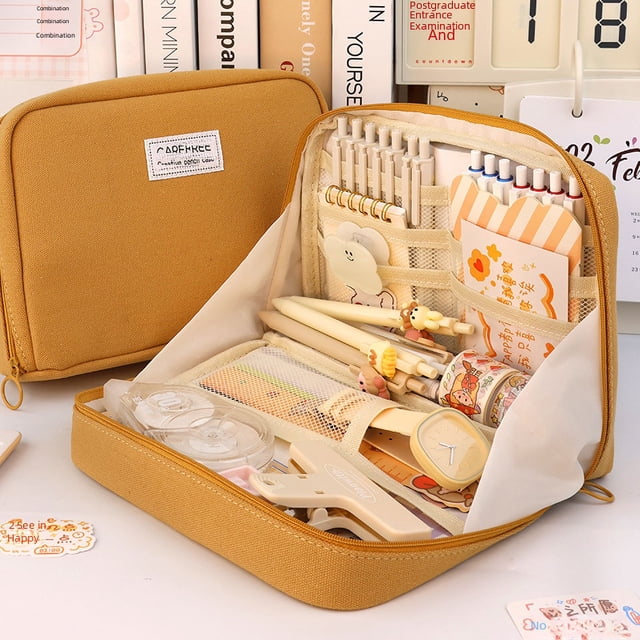 Estuche de lona para lápices, gran capacidad, sencillo, transparente, para papelería, estuche para lápices para estudiantes
