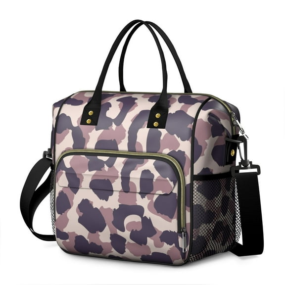 Pink and Purple Of Leopard Print Womens Lunch Box for Work,Insulated Large Lunch Bag for Tween and Teen,Loncheras Para Mujer,Leakproof Adult Lunch Bag for Work,Beach,Travel,Picnic,Camping