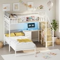 thumbnail image 2 of Advwin Twin Over Twin Bunk Bed with Desk, Stairs, LED Light & Charging Station, L-Shaped Metal Loft Bed with Storage Shelves & Drawers, 2 of 11
