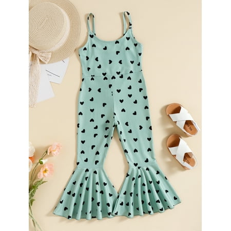 

HESHENG Toddler Baby Girl Valentine s Sleeveless Halter Jumpsuit Ribbed Flare Romper Bell Bottoms Outfits Green 18-24 Months