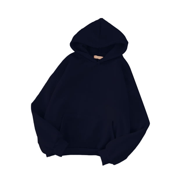 Innerwin Hoodies Fleece Women Sweatshirt Sport Solid Color Loose Fit Hooded Tops Navy Green 2XL