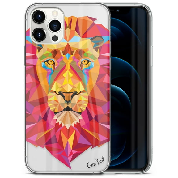 Case Yard iPhone-12-Pro-Max Case Clear Soft & Flexible TPU Ultra Low Profile Slim Fit Thin Shockproof Transparent Bumper Protective Cover Drop Protective Cell Phone Cases (Lion Polygon)