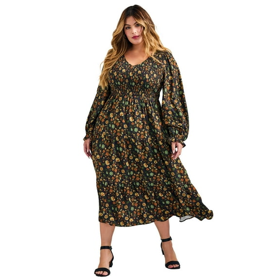 Avenue Women's Plus Size Indi Sleeve Shirred Dress
