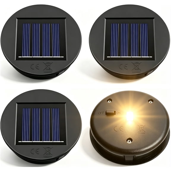 4 Pack Solar Lights Replacement Tops, 3.15 Inch Solar Lantern Light Lids, Waterproof Outdoor Hanging Lantern Parts with Warm White Light for Garden, Patio, Yard