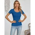 thumbnail image 5 of Women's Summer Scoop Neck Short Sleeve T-Shirts Ribbed Knit Slim Fitted Casual Basic Top, 5 of 7