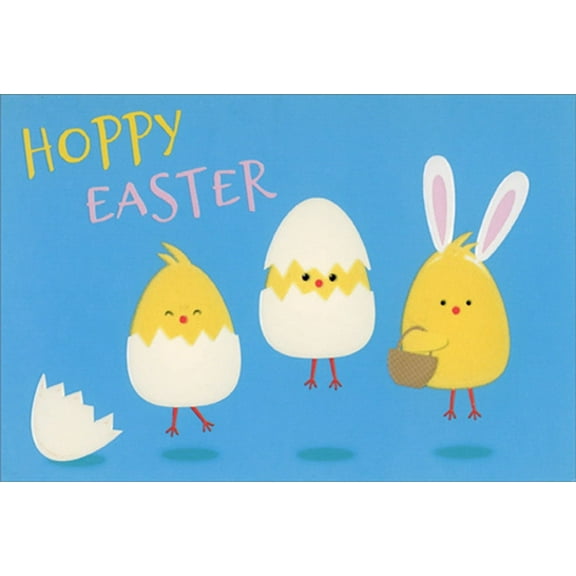 Pictura Hoppy Easter: Hatching Chicks on Blue Juvenile Easter Card for Kids / Children