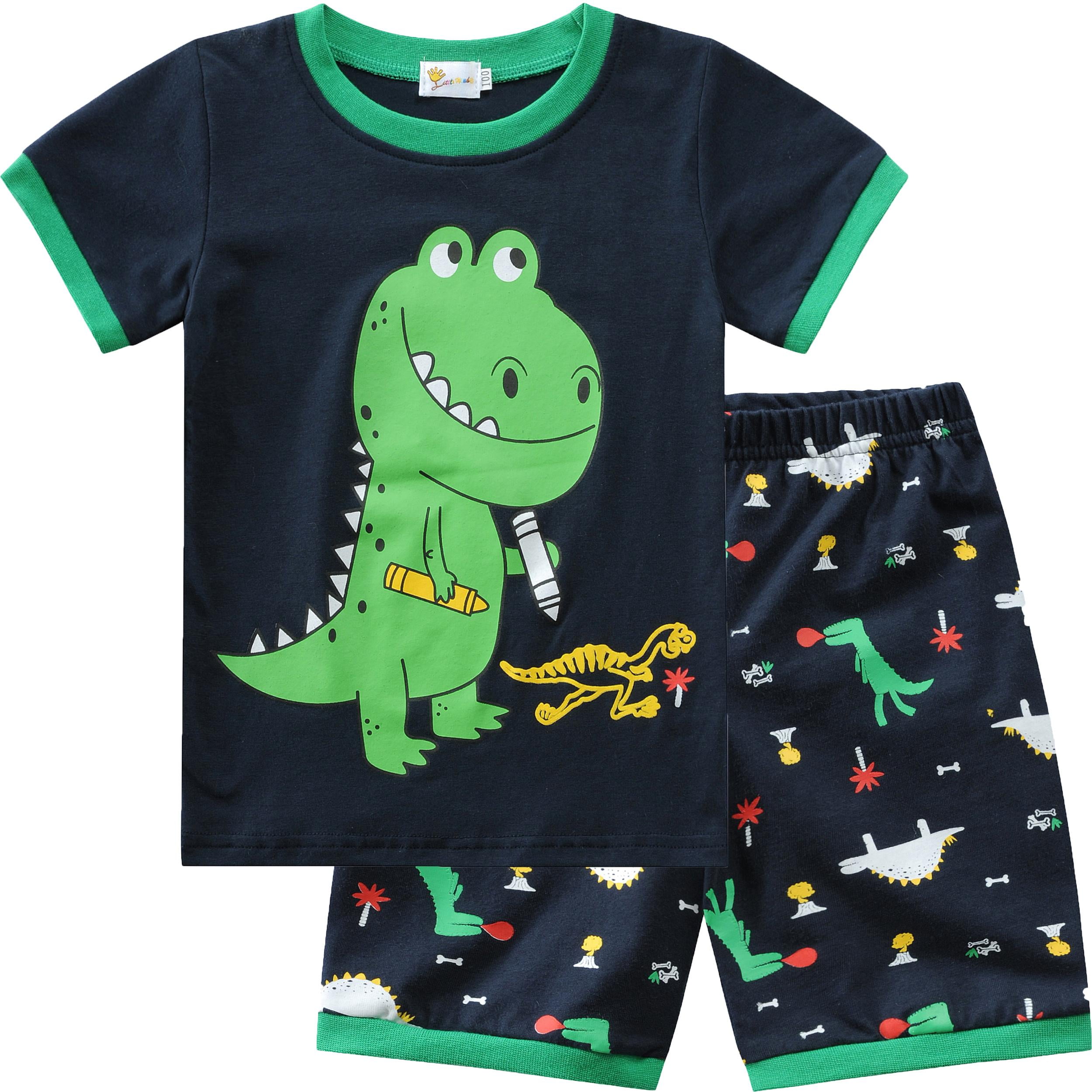Little Hand Toddler Boy Green Dinosaur Pajamas 100 Cotton Short Sleeve