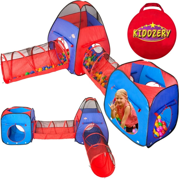 Kiddzery 4pc Kids Play Tent Pop Up Ball Pit 2 Tents 2 Crawl