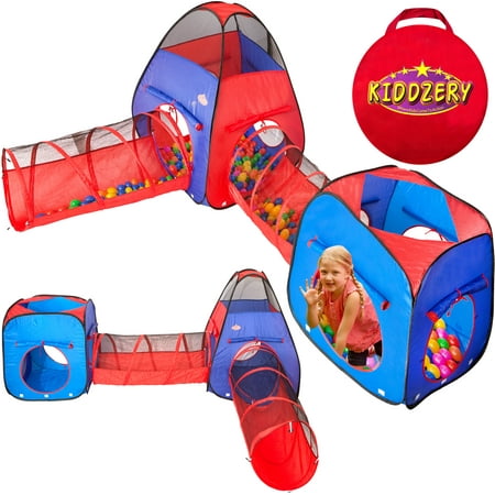 Kiddzery 4pc Kids Play tent Pop Up Ball Pit - 2 Tents + 2 Crawl Tunnels - Children Toy Tent for Boys & Girls, Toddlers & Baby, Large Playhouse For Indoor & Outdoor With Carrying Case, Great Gift (Best Outdoor Toys For Girls)