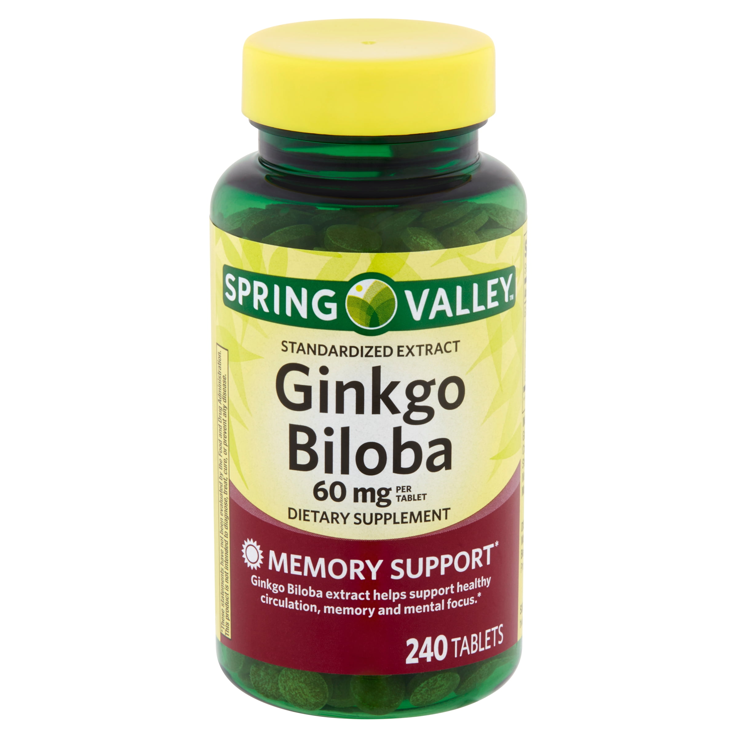 milieu iets vriendschap Spring Valley Ginkgo Biloba Extract Tablets, 60 mg, 240 Count - Walmart.com