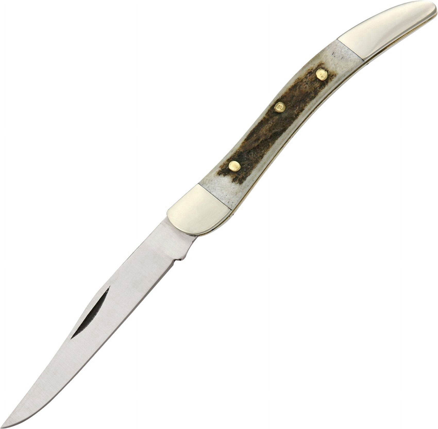 SZCO 3 Inch Stag Toothpick Folding Knife Stainless Steel Blade Classic Pocket Knife Compact Everyday Carry Utility Folder