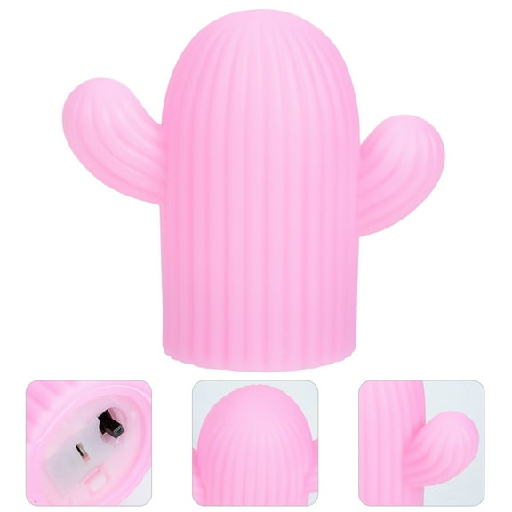 Pretyzoom 2Pcs Pink Creative Cactus Tabletop Night Lamp for Bedroom and Home Decoration
