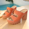 thumbnail image 4 of HomeDM Women's Block Heels Sandals Flatform Round Open Toe Two Strap Slip On Mules Sandals, Orange Size 9, 4 of 9