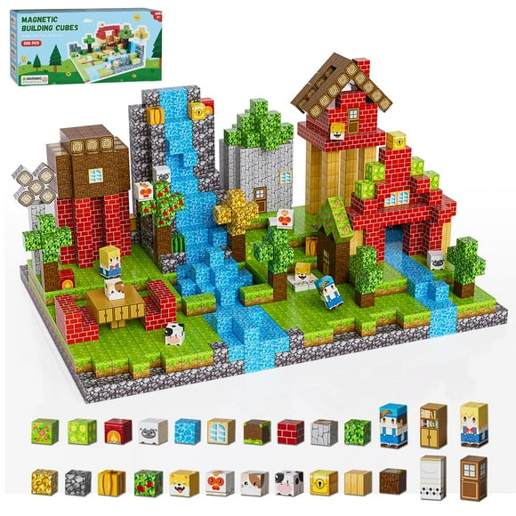 Juego de bloques de construcción magnéticos Fitrobust con 200 cubos para niños de 3 años o más