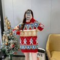 thumbnail image 2 of Suéteres de punto de Navidad para mujer, suéteres gruesos de cuello redondo holgados de jacquard a la moda, prendas de punto elegantes vintage, novedad de otoño e invierno, 2 of 4
