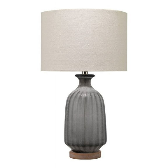 Eden Home 23.75" Glass Table Lamp with Linen Shade in Frosted Gray