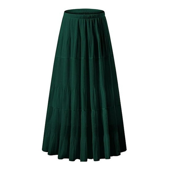 Huhudde Women Casual Elastic Waist A Line Skirt High Waist Skirt Lightweight Stretch Skirt Solid Color Vacation Dress