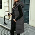thumbnail image 6 of cocolona Long Puffer Vest for Women Trendy Hooded Sleeveless Stand Collar Button Down Long Coat Quilted Winter Warm Snow Overcoat with Pocket, 6 of 7