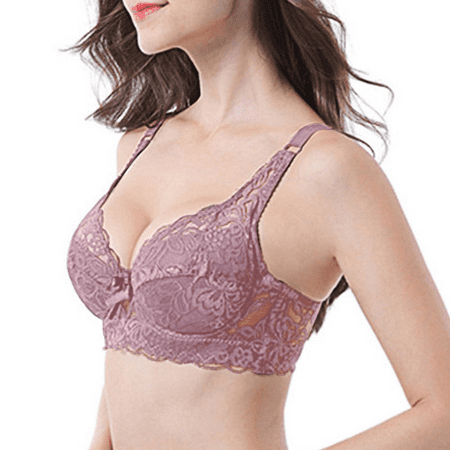 Fulorrnie Bras for Women Lift Underwire Supportive Push Up Front Closure Padded Full Coverage Balconette Bra  WINE  80C