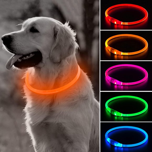 BSEEN Collier pour Chien à LED, Collier Lumineux Rechargeable par USB, Lumières de Sécurité Découpables en TPU pour Petits Moyens Grands Chiens (Orange), 70cm