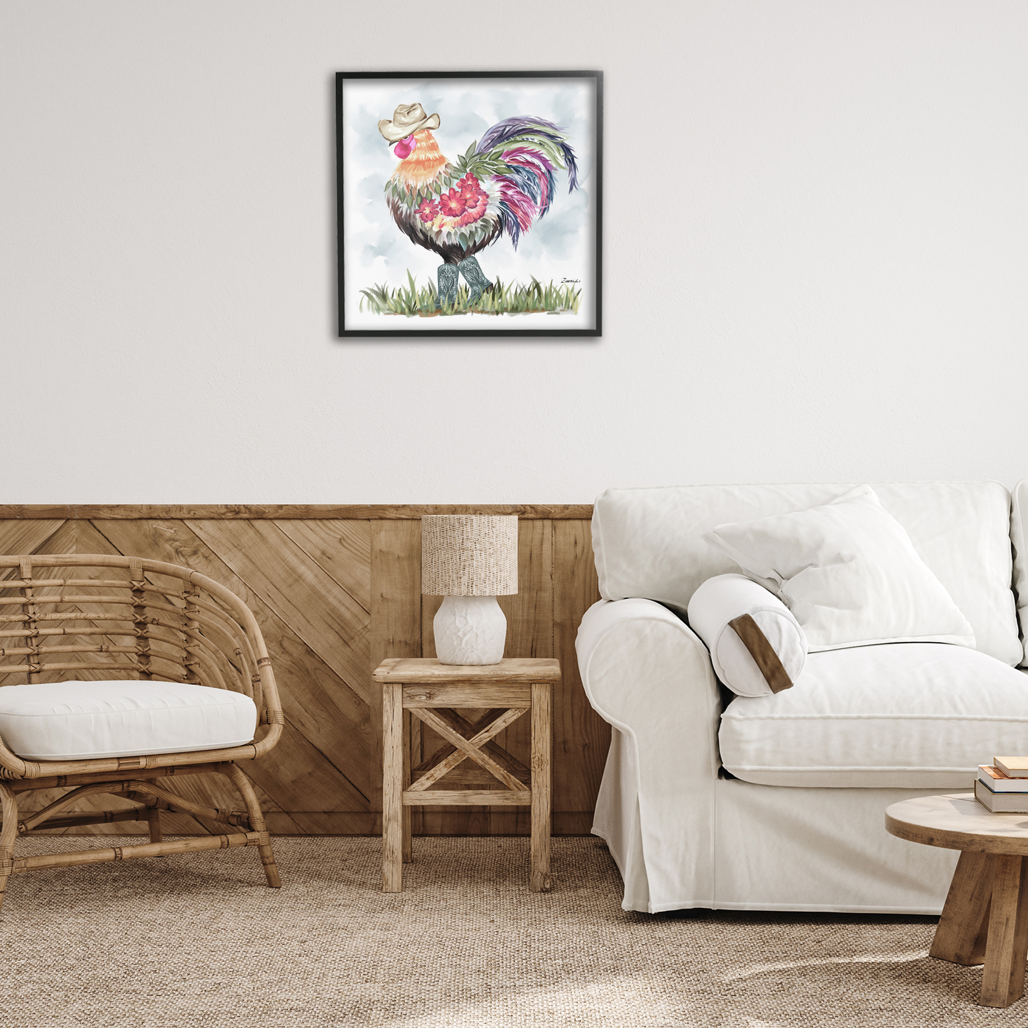 Stupell Industries Cowboy Floral Hen Animals & Insects Painting Black Framed Art Print Wall Art, 24 x 24